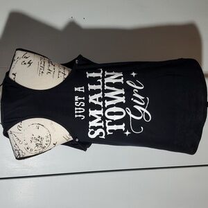 Boutique- Womens Black Racerback Top "Just a Small town girl " Graphic Sz.XL